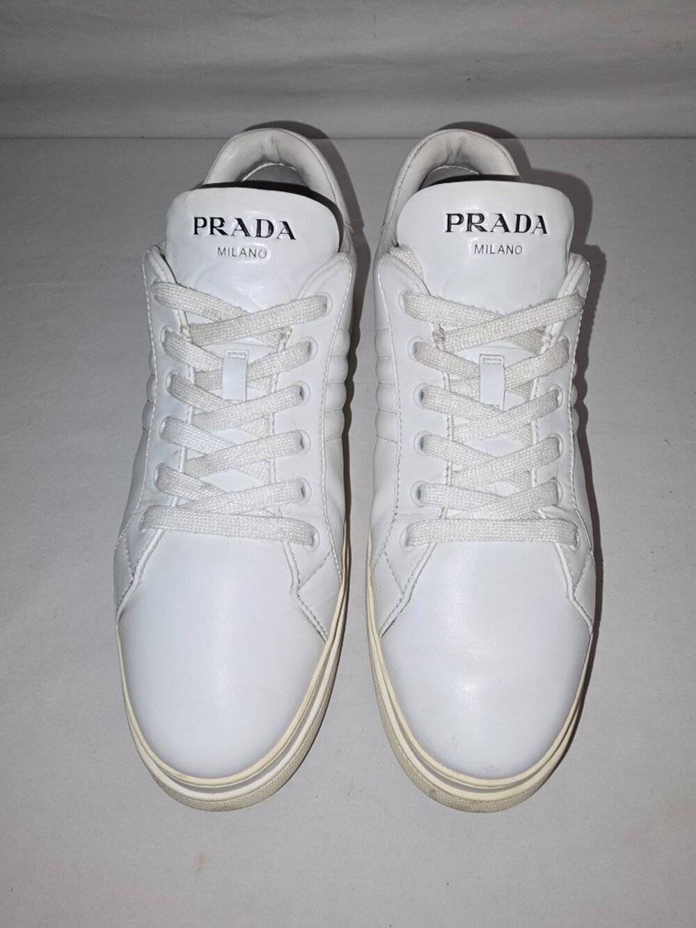 Prada Downtown Macro White Leather Platform Sneaker Women's Size 41
